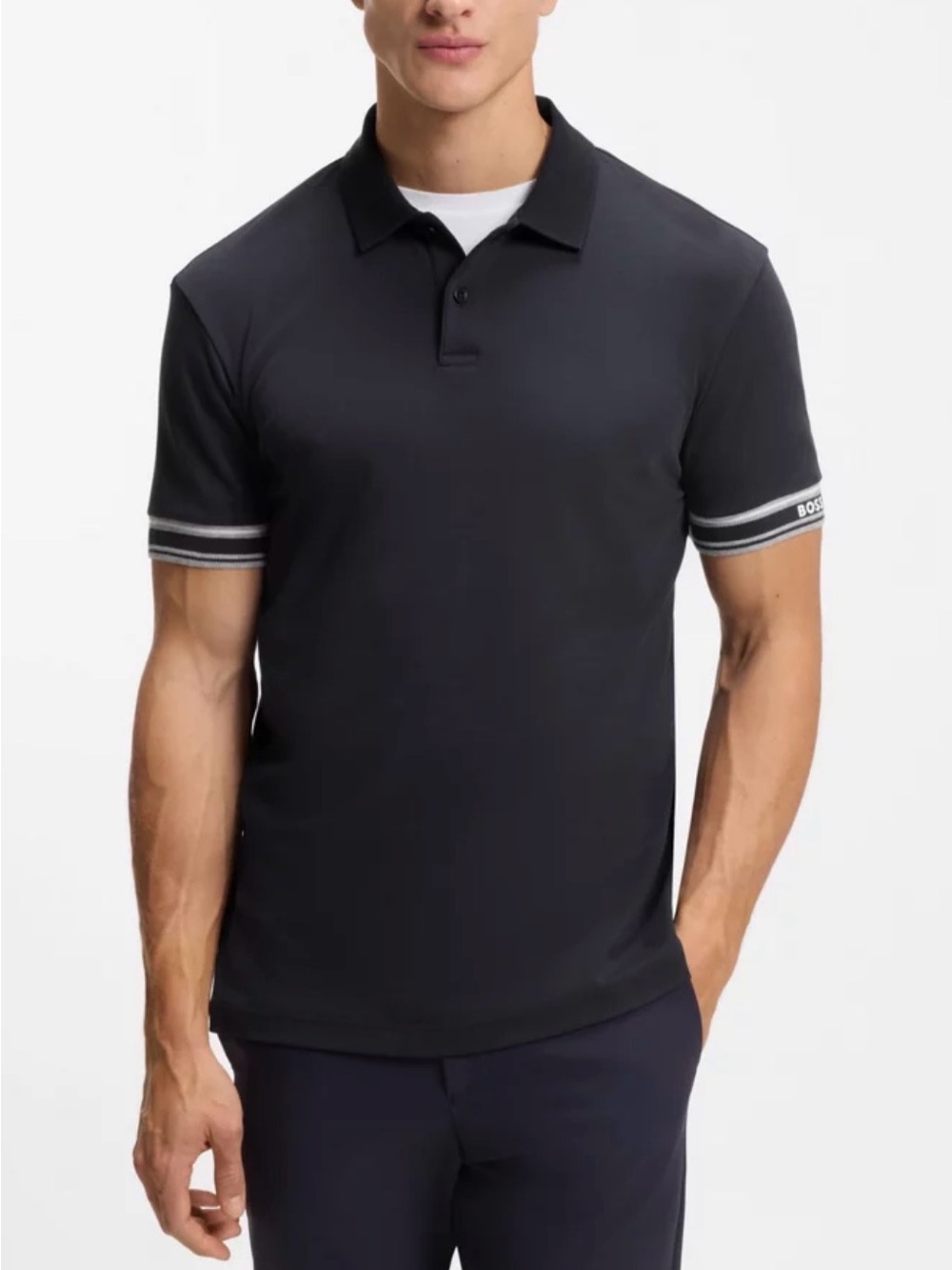 Boss STRIPE-CUFF POLO Slim Fit 2XL Dark Blue New